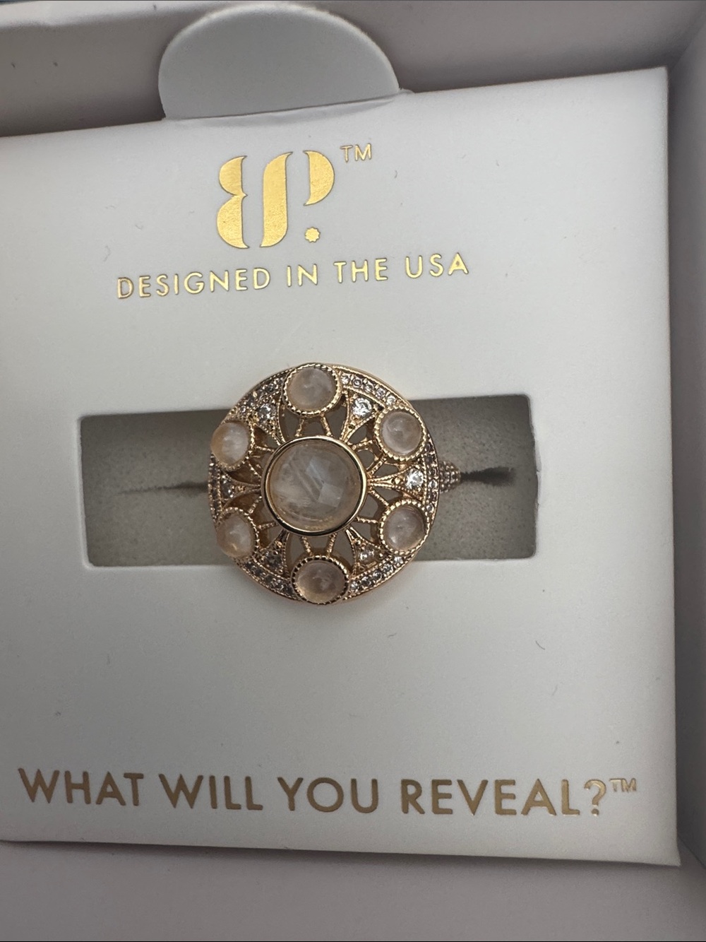 bp Gold-Tone Moonstone Cluster Ring size 7